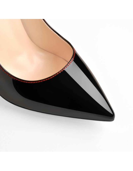 Patent Gradient Black Red Leather Pointed Toe Metal Heels Pumps