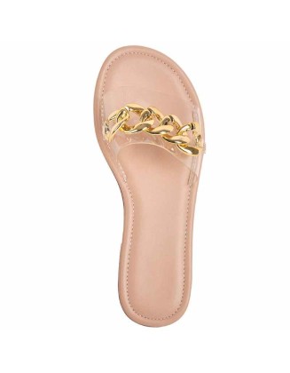Metal Chain Clear Baby Pink Flat Sandals Mules