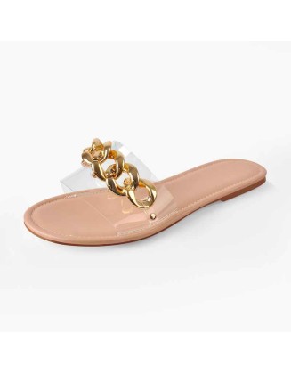 Metal Chain Clear Baby Pink Flat Sandals Mules