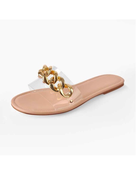 Metal Chain Clear Baby Pink Flat Sandals Mules