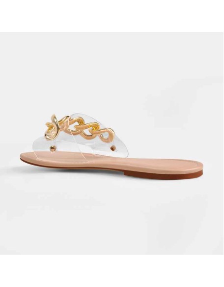 Metal Chain Clear Baby Pink Flat Sandals Mules
