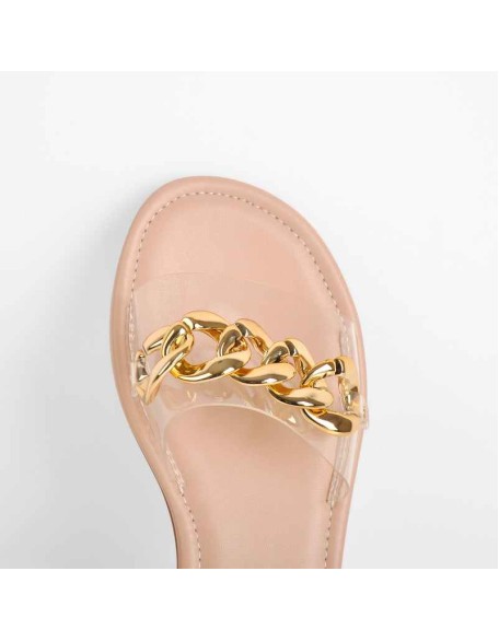 Metal Chain Clear Baby Pink Flat Sandals Mules