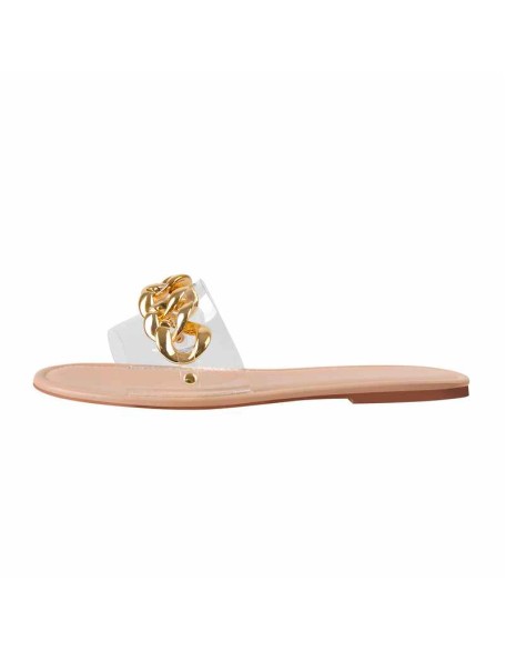 Metal Chain Clear Baby Pink Flat Sandals Mules