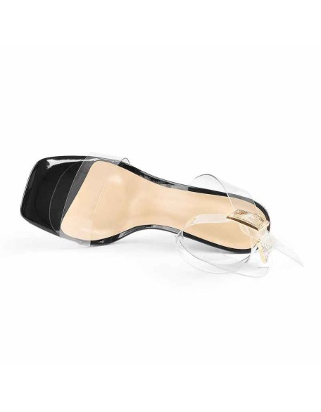Clear Band Square Toe Rhinestone Lock High Metal Heels Sandals