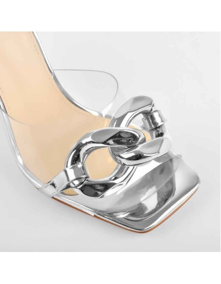 Square Toe Slippers Metal Chain Sandals