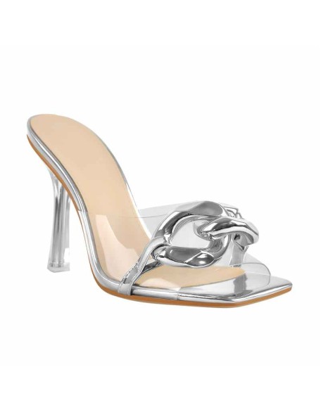 Square Toe Slippers Metal Chain Sandals