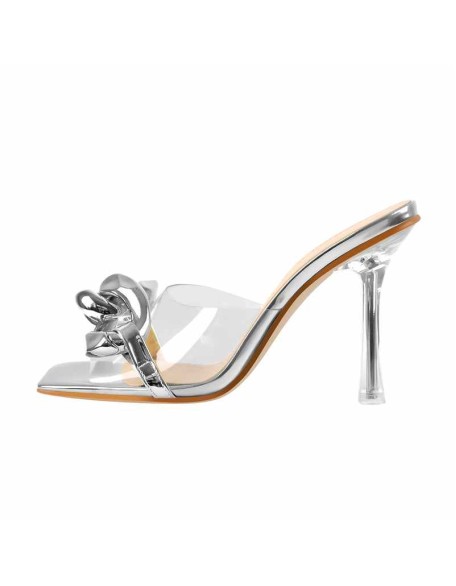 Square Toe Slippers Metal Chain Sandals