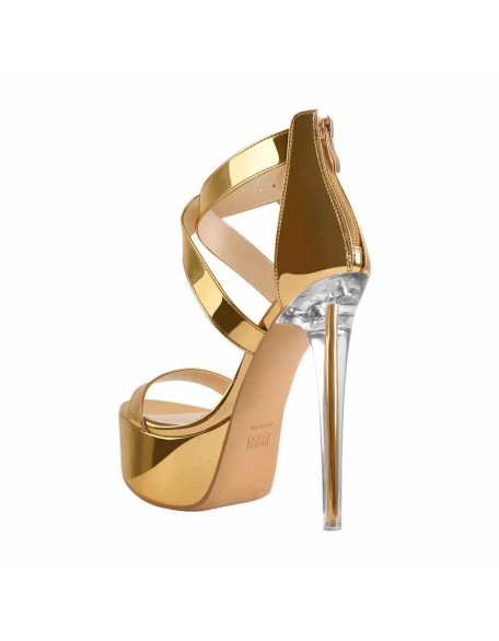Gold Platform Stiletto Ankle Zipper Crisscross Sandal