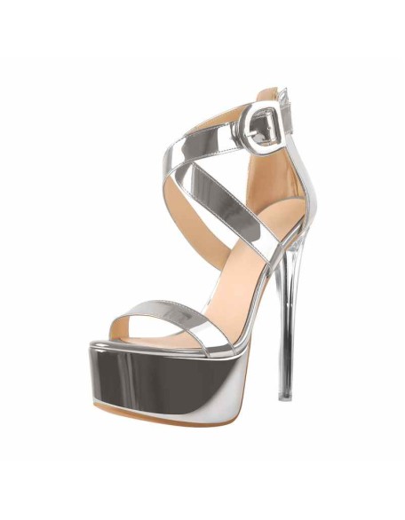 Gold Platform Stiletto Ankle Zipper Crisscross Sandal