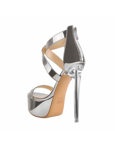 Gold Platform Stiletto Ankle Zipper Crisscross Sandal