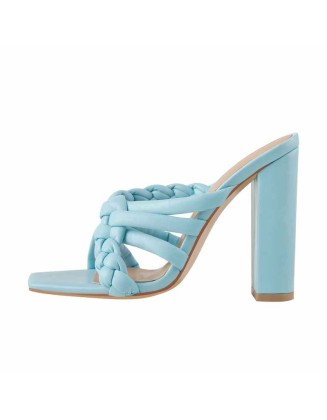 Open Toe Crisscross Chunky High Heel Sandals Mules