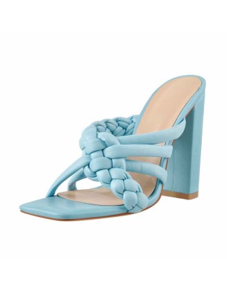 Open Toe Crisscross Chunky High Heel Sandals Mules