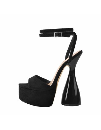 Black Suede Platform Ankle Strap High Heel Sandals
