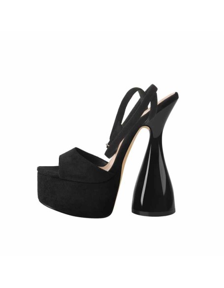 Black Suede Platform Ankle Strap High Heel Sandals