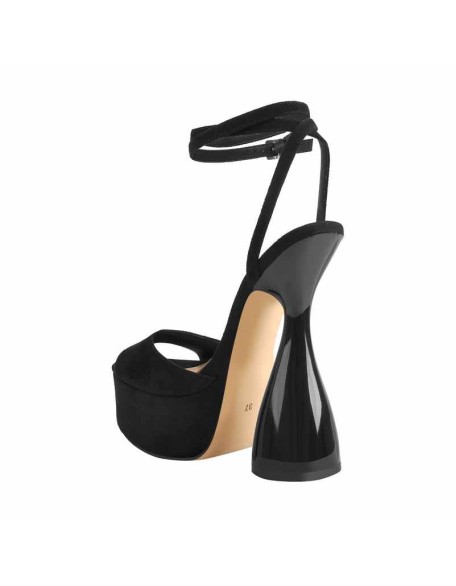 Black Suede Platform Ankle Strap High Heel Sandals