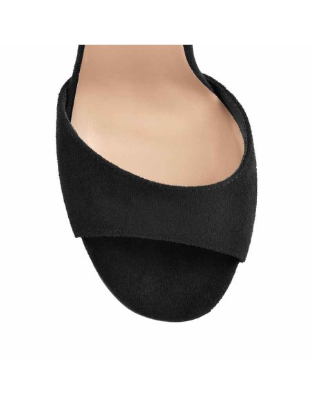 Black Suede Platform Ankle Strap High Heel Sandals
