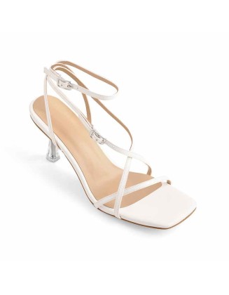 White Cross Square Toe Clear Heel Sandals