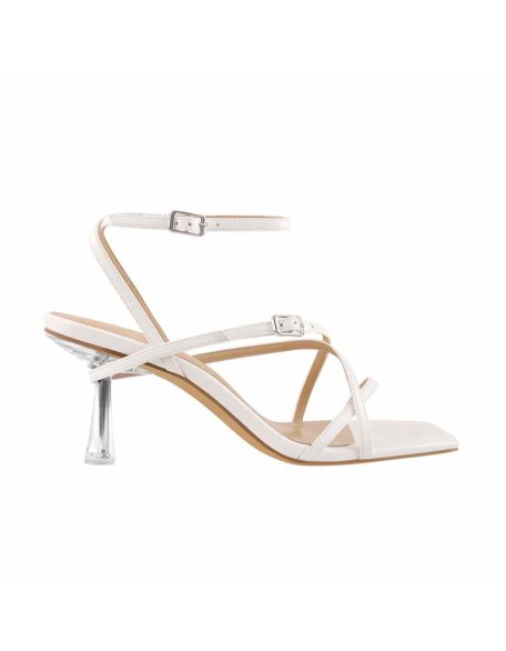 White Cross Square Toe Clear Heel Sandals