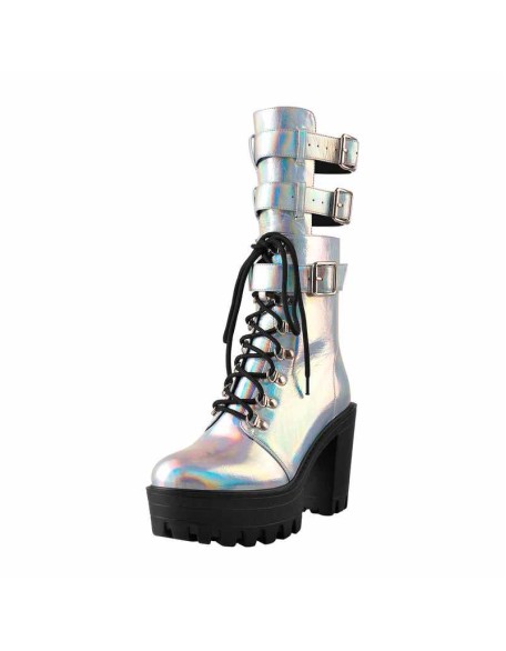 Holographic Platform Chunky Heels Boots