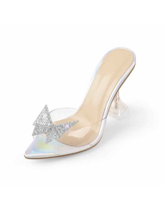 Rhinestone Butterfly Clear Tapered Heel Sandals