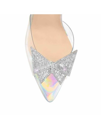 Rhinestone Butterfly Clear Tapered Heel Sandals