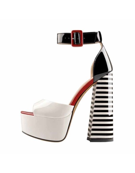 White Platform Peep Toe Ankle Chunky Sandals