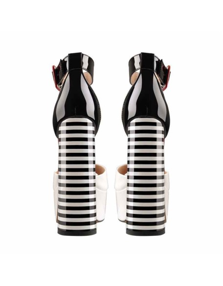 White Platform Peep Toe Ankle Chunky Sandals