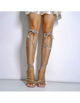 Purple Rhinestone Clear Band Ankle Strap Stiletto High Heel Sandals