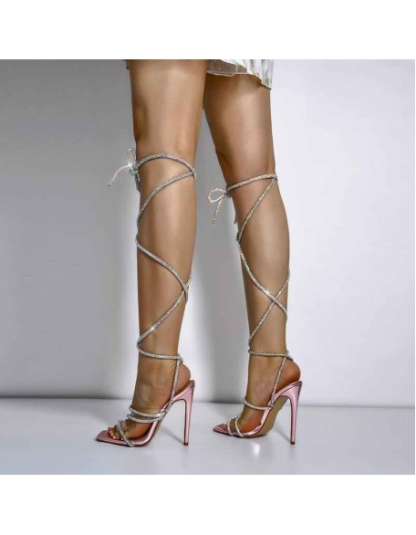 Purple Rhinestone Clear Band Ankle Strap Stiletto High Heel Sandals