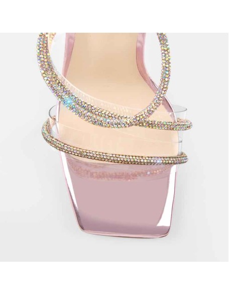 Purple Rhinestone Clear Band Ankle Strap Stiletto High Heel Sandals