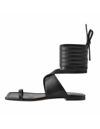 Matte Black Band Flat Strap Sandals