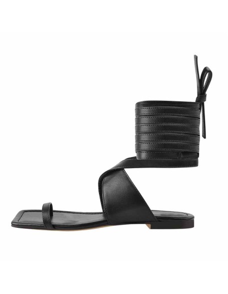 Matte Black Band Flat Strap Sandals