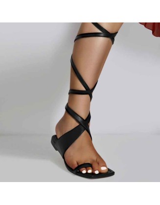 Matte Black Band Flat Strap Sandals