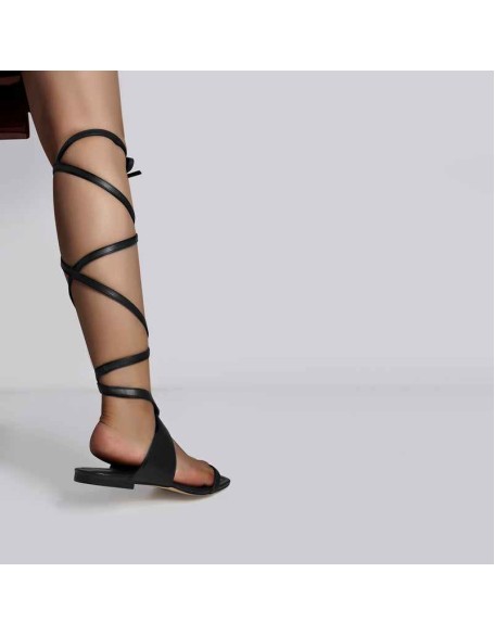 Matte Black Band Flat Strap Sandals