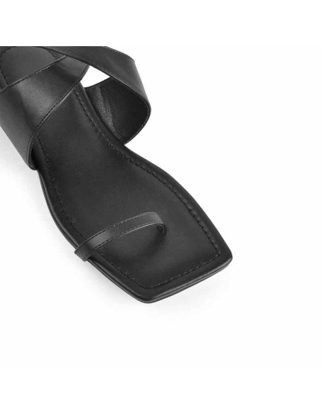 Matte Black Band Flat Strap Sandals