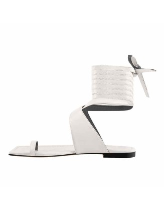 Matte White Band Flat Strap Sandals