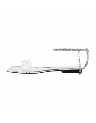 Clear Band Silver Rhinestone Strap Flat Sandals