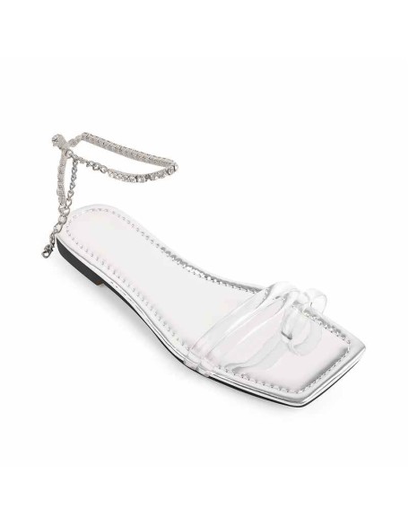 Clear Band Silver Rhinestone Strap Flat Sandals