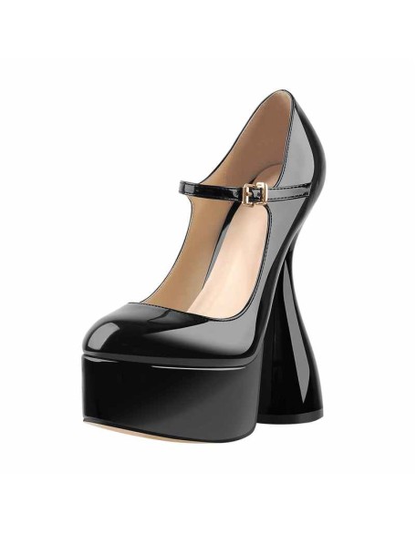 Round Toe Black Platform Disco Pumps