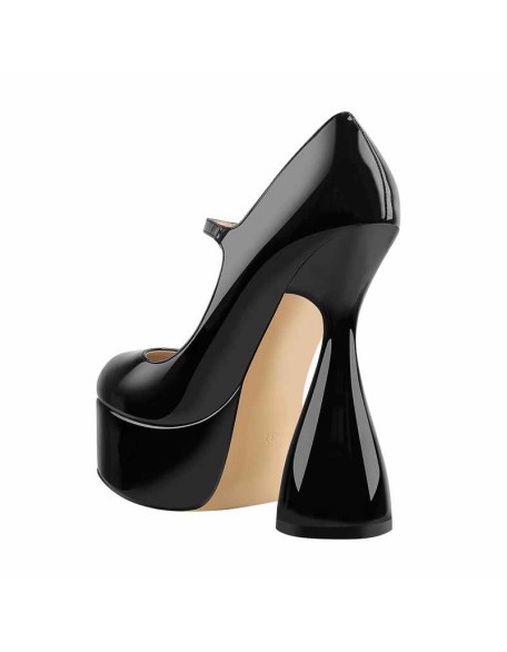 Round Toe Black Platform Disco Pumps