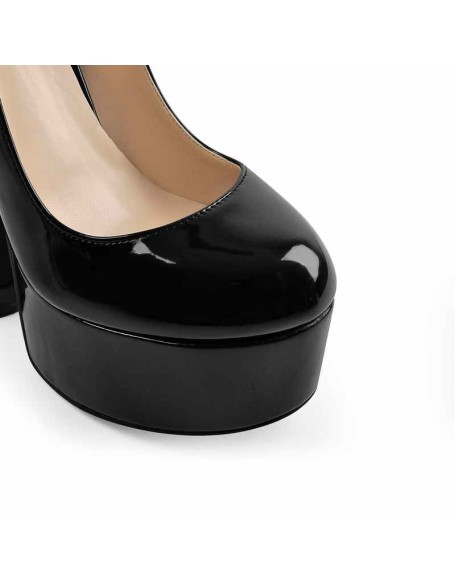 Round Toe Black Platform Disco Pumps
