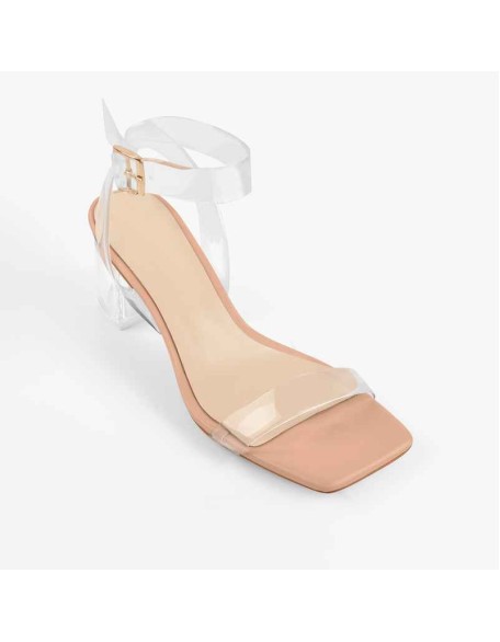 Baby Pink Clear Strap Transparent Chunky Heels Sandals