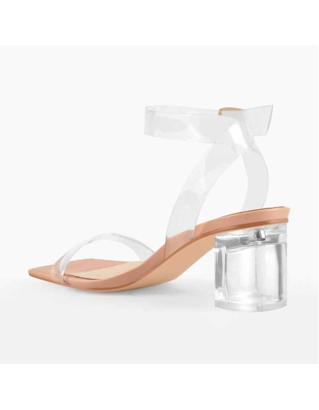 Baby Pink Clear Strap Transparent Chunky Heels Sandals