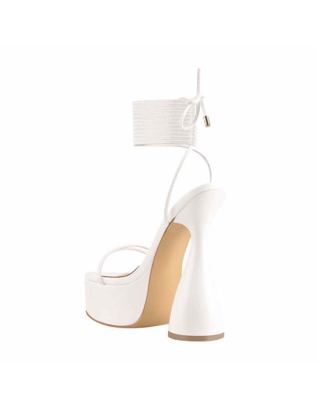 White Round Toe Platform Ankle Strap High Heel Sandals