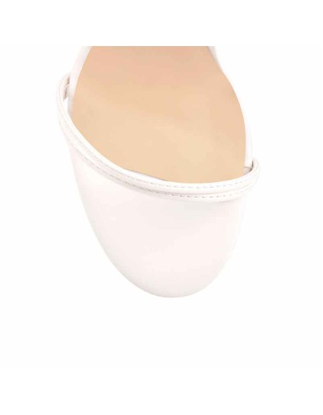White Round Toe Platform Ankle Strap High Heel Sandals