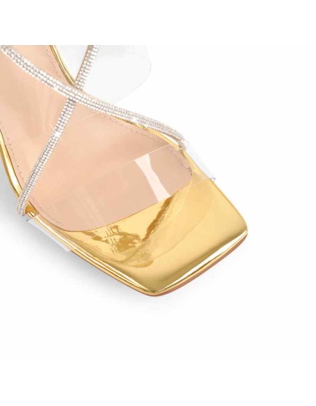 Square Toe Rhinestone Strap Clear Heel Stiletto Sandal