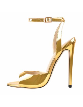 Gold Round Toe Strap High Heel Stilettos Sandals