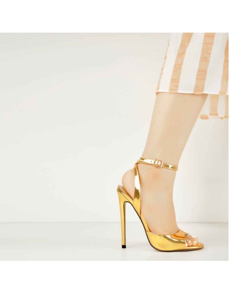Gold Round Toe Strap High Heel Stilettos Sandals