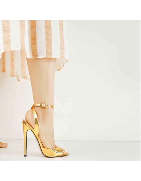 Gold Round Toe Strap High Heel Stilettos Sandals