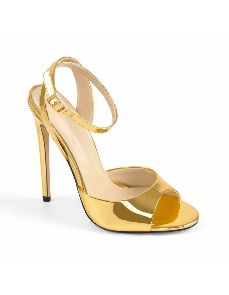 Gold Round Toe Strap High Heel Stilettos Sandals